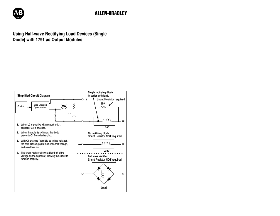 Rockwell Automation 1791 APPL. INFO HALF-WAVE RECTIFYIN User Manual | 2 pages