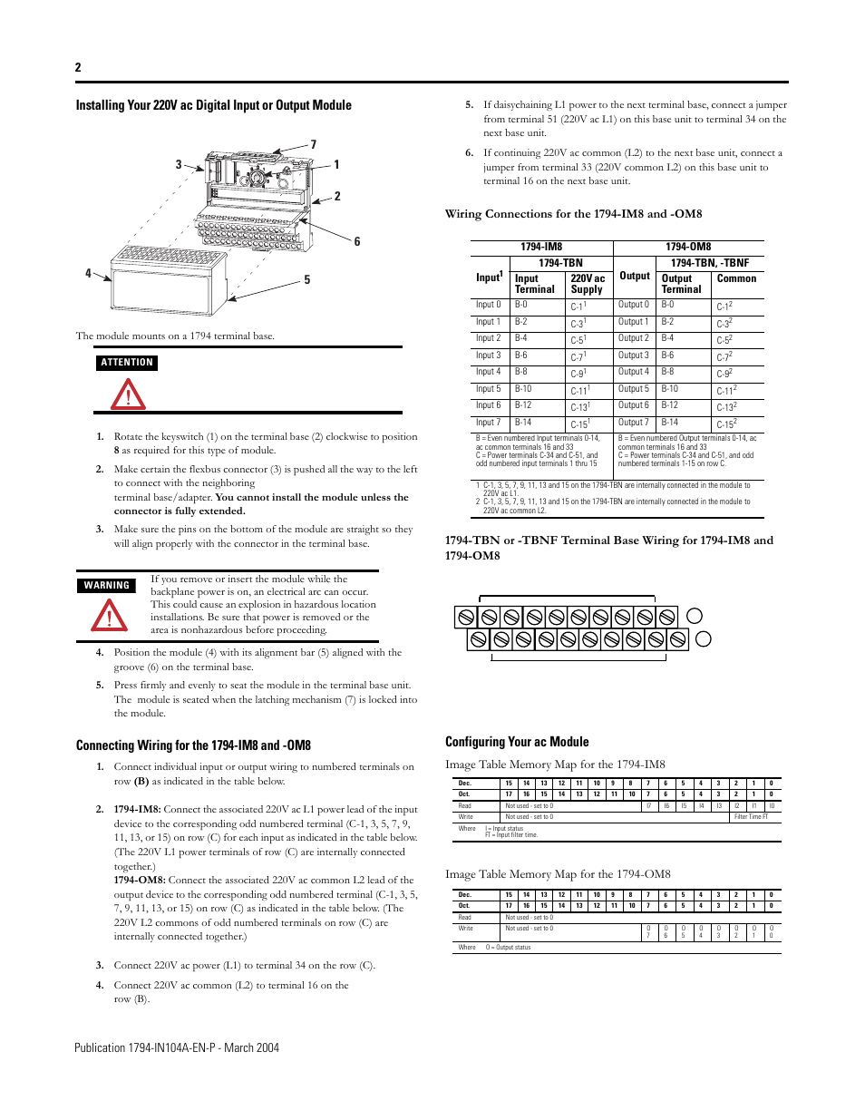 Configuring your ac module | Rockwell Automation 1794-IM8,1794-OM8 FLEX I/O 220V ac Input and Output Modules Inst. Inst. User Manual | Page 2 / 4