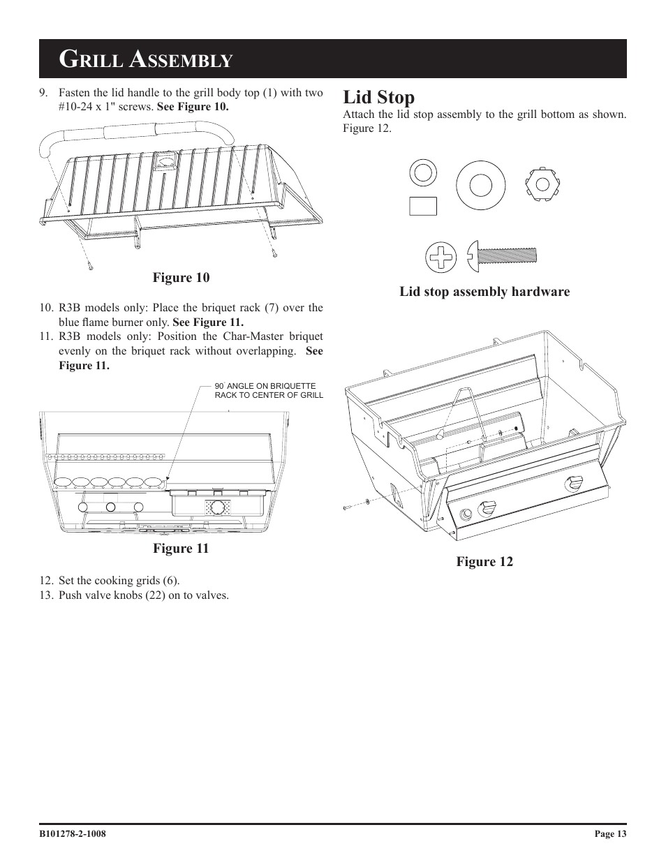 Lid stop, Rill, Ssembly | Broilmaster R3-1 User Manual | Page 13 / 32