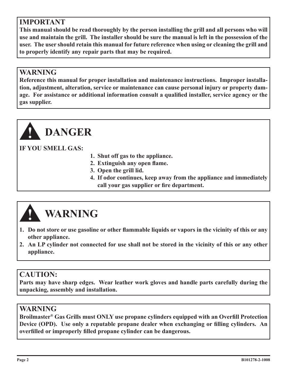 Danger, Warning | Broilmaster R3-1 User Manual | Page 2 / 32