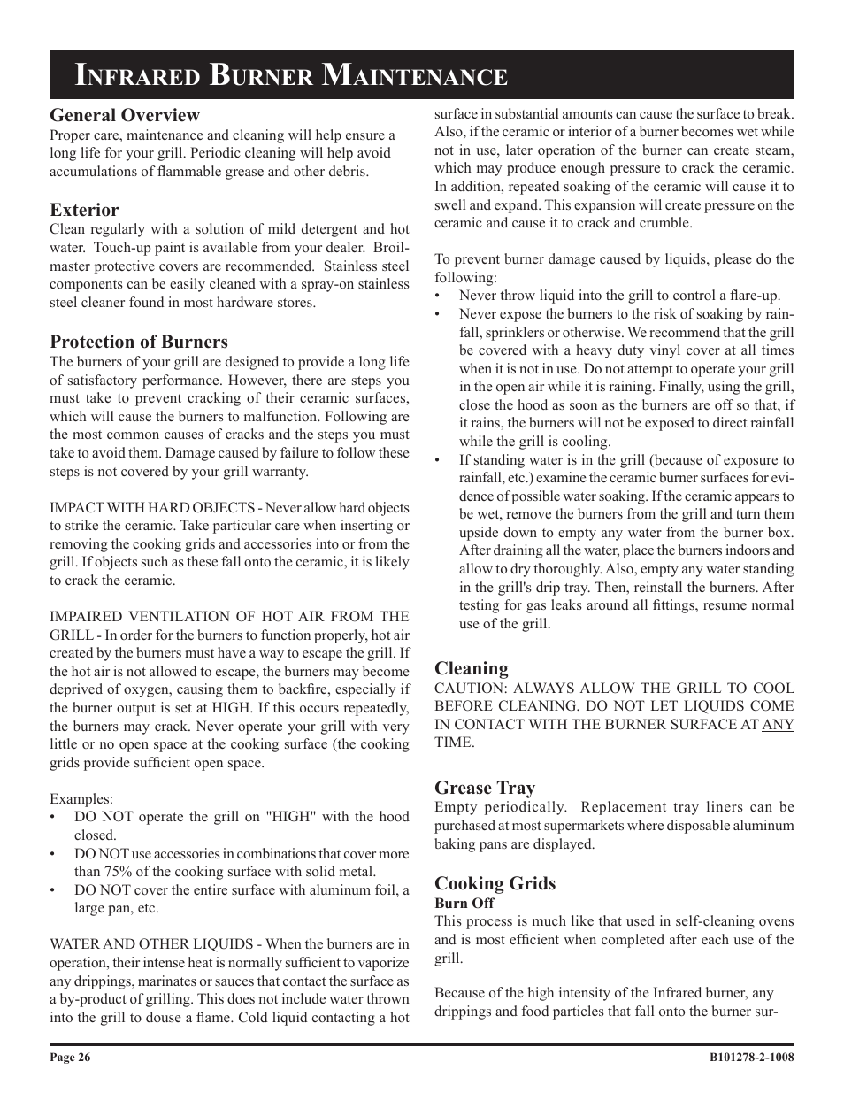 Nfrared, Urner, Aintenance | Broilmaster R3-1 User Manual | Page 26 / 32