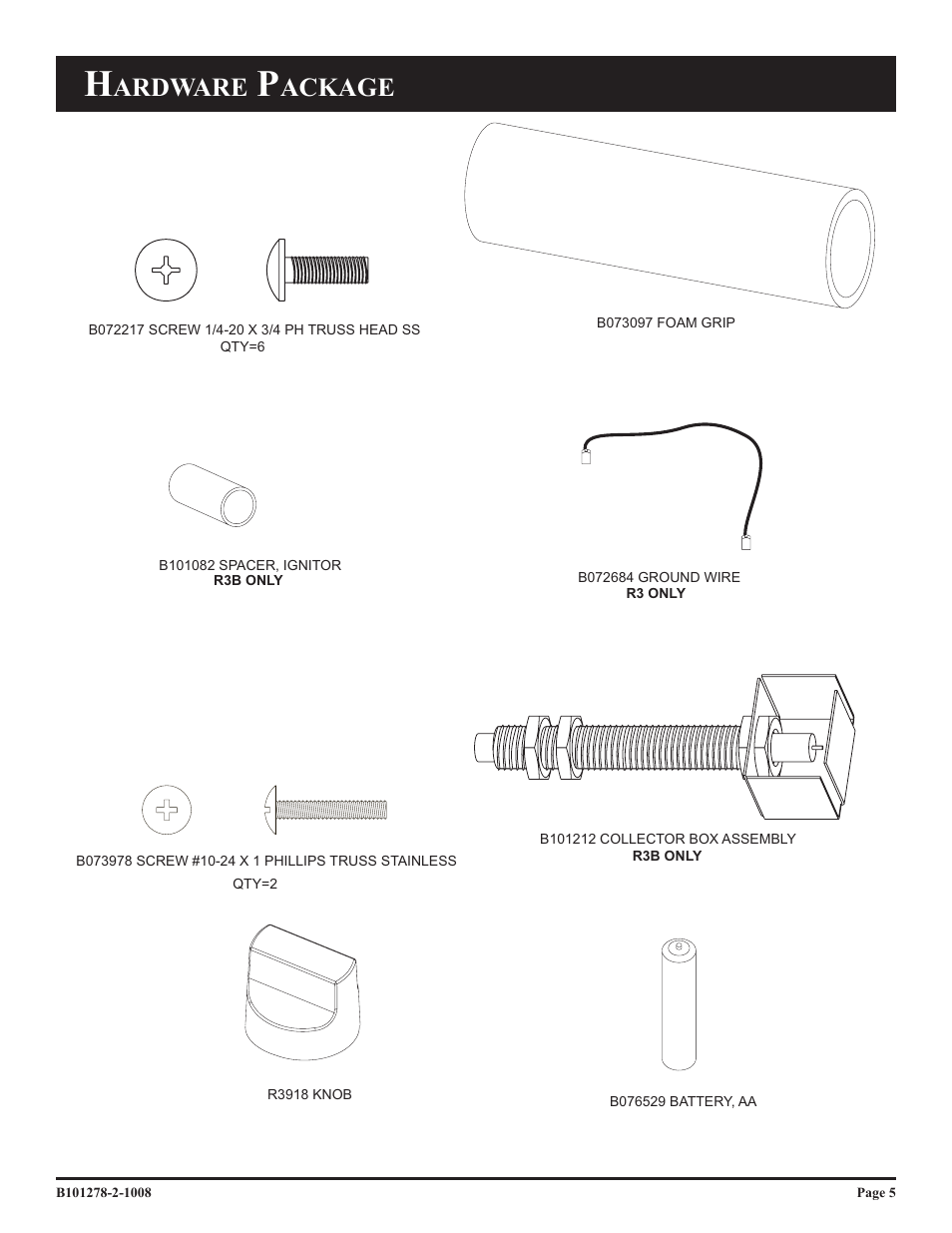 Ardware, Ackage | Broilmaster R3-1 User Manual | Page 5 / 32