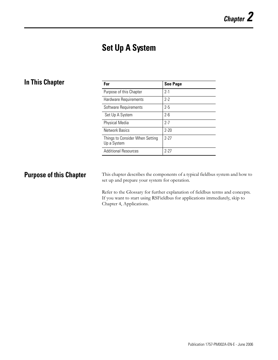 Chapter 2 - set up a system, In this chapter, Purpose of this chapter | Set up a system, Chapter | Rockwell Automation 1757-FFLD Linking Device Configuration Manual User Manual | Page 11 / 150