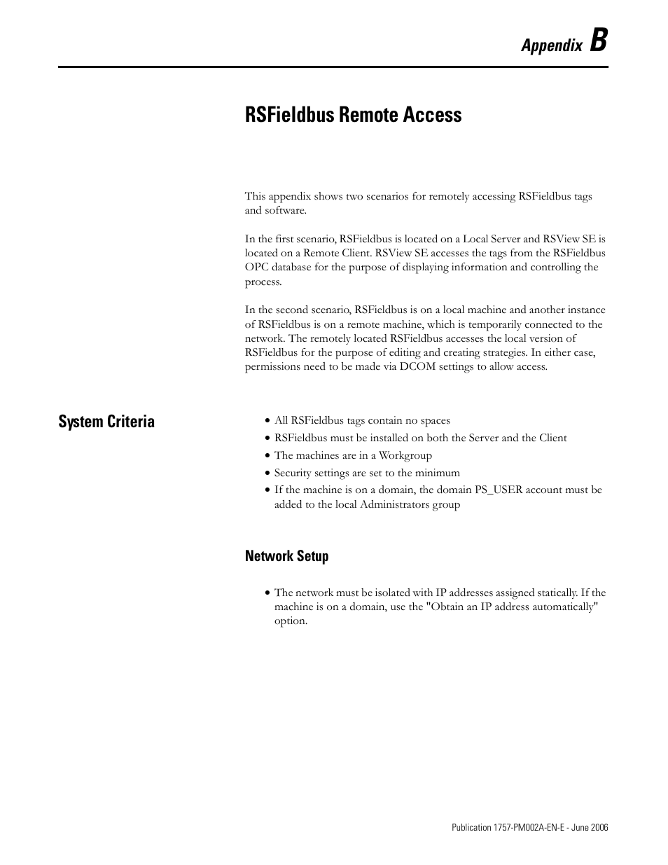Appendix b - rsfieldbus remote access, System criteria, Rsfieldbus remote access | Rockwell Automation 1757-FFLD Linking Device Configuration Manual User Manual | Page 121 / 150