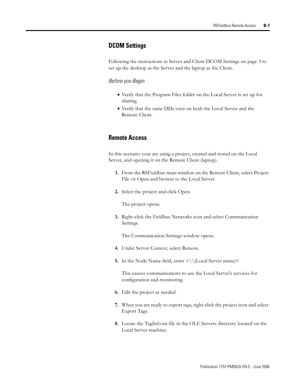 Dcom settings, Remote access | Rockwell Automation 1757-FFLD Linking Device Configuration Manual User Manual | Page 127 / 150