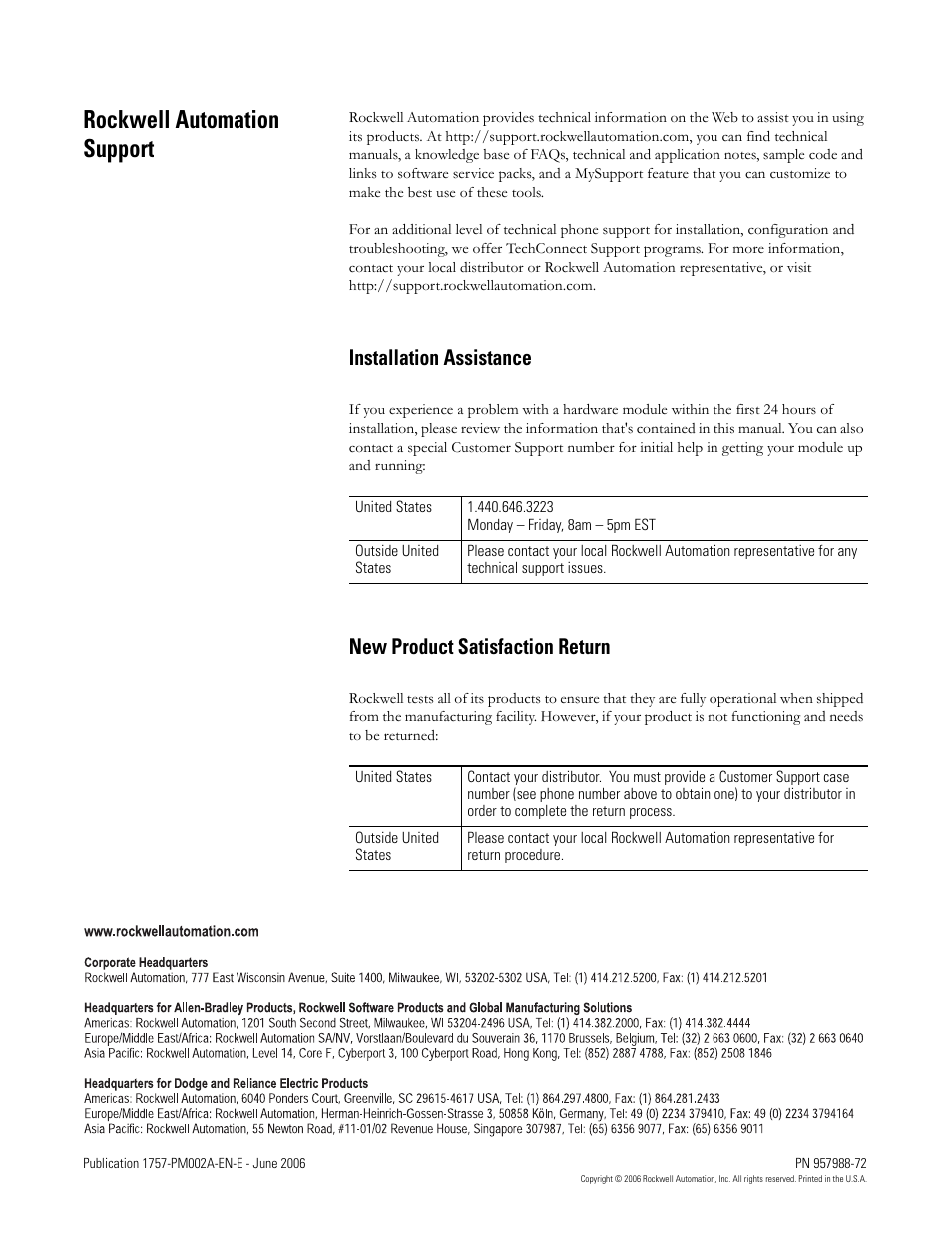 Back cover, Rockwell automation support, Installation assistance | New product satisfaction return | Rockwell Automation 1757-FFLD Linking Device Configuration Manual User Manual | Page 150 / 150