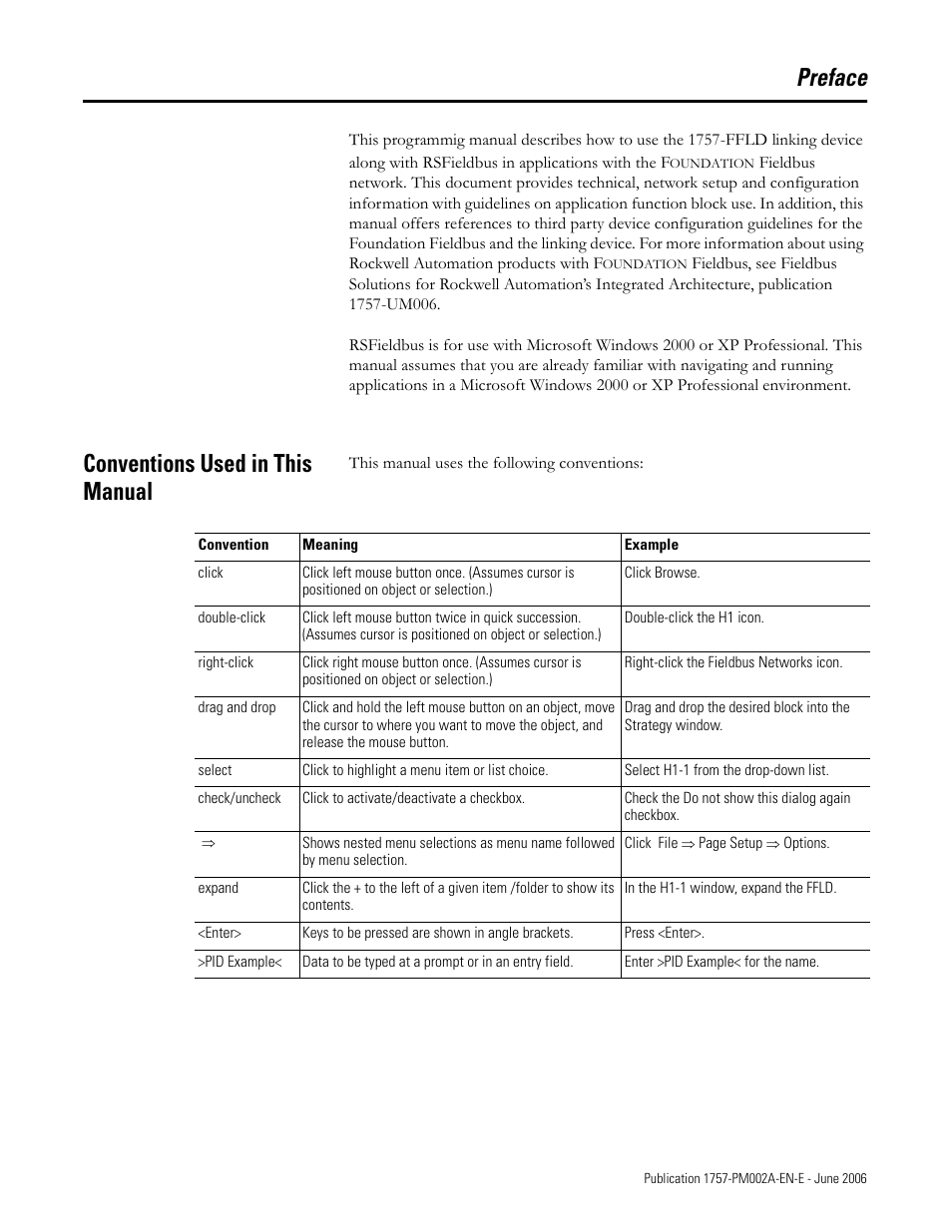 Preface, Conventions used in this manual | Rockwell Automation 1757-FFLD Linking Device Configuration Manual User Manual | Page 3 / 150
