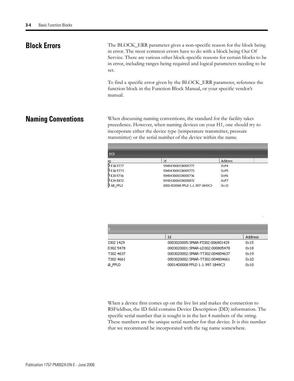 Block errors, Naming conventions | Rockwell Automation 1757-FFLD Linking Device Configuration Manual User Manual | Page 42 / 150