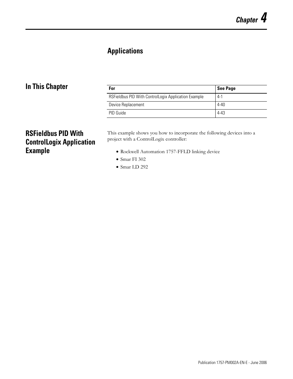 Chapter 4 - applications, In this chapter, Chapter | Rockwell Automation 1757-FFLD Linking Device Configuration Manual User Manual | Page 55 / 150