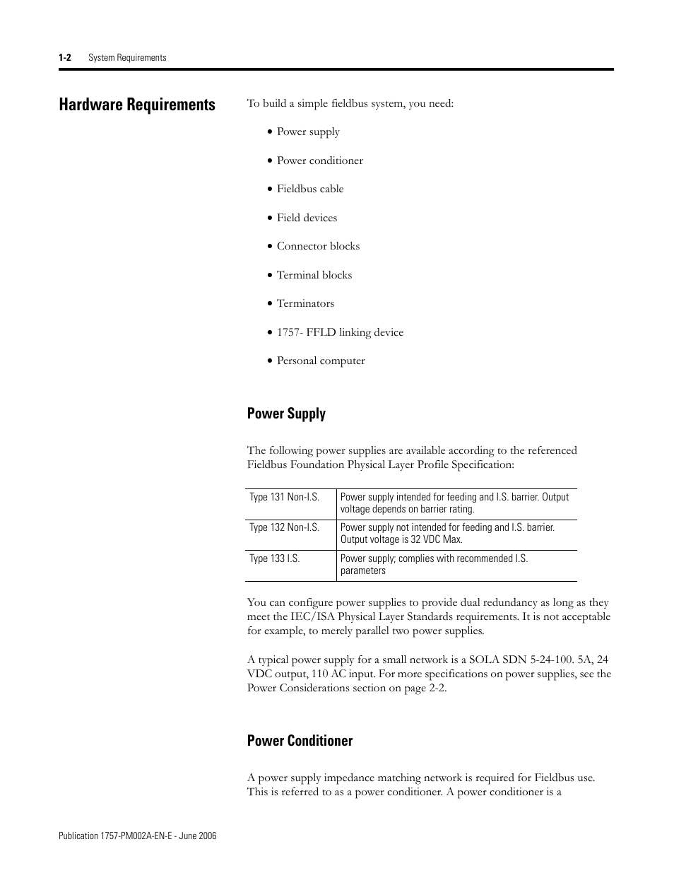 Hardware requirements, Power supply, Power conditioner | Rockwell Automation 1757-FFLD Linking Device Configuration Manual User Manual | Page 6 / 150