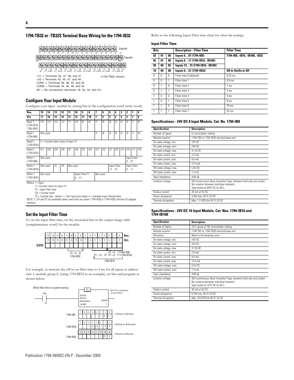 Configure your input module, Set the input filter time, Input filter time | Rockwell Automation 1794-IB8_IB16_IB16K_IB32 Flex I/O Digital Input Modules Installation Instructions User Manual | Page 4 / 6