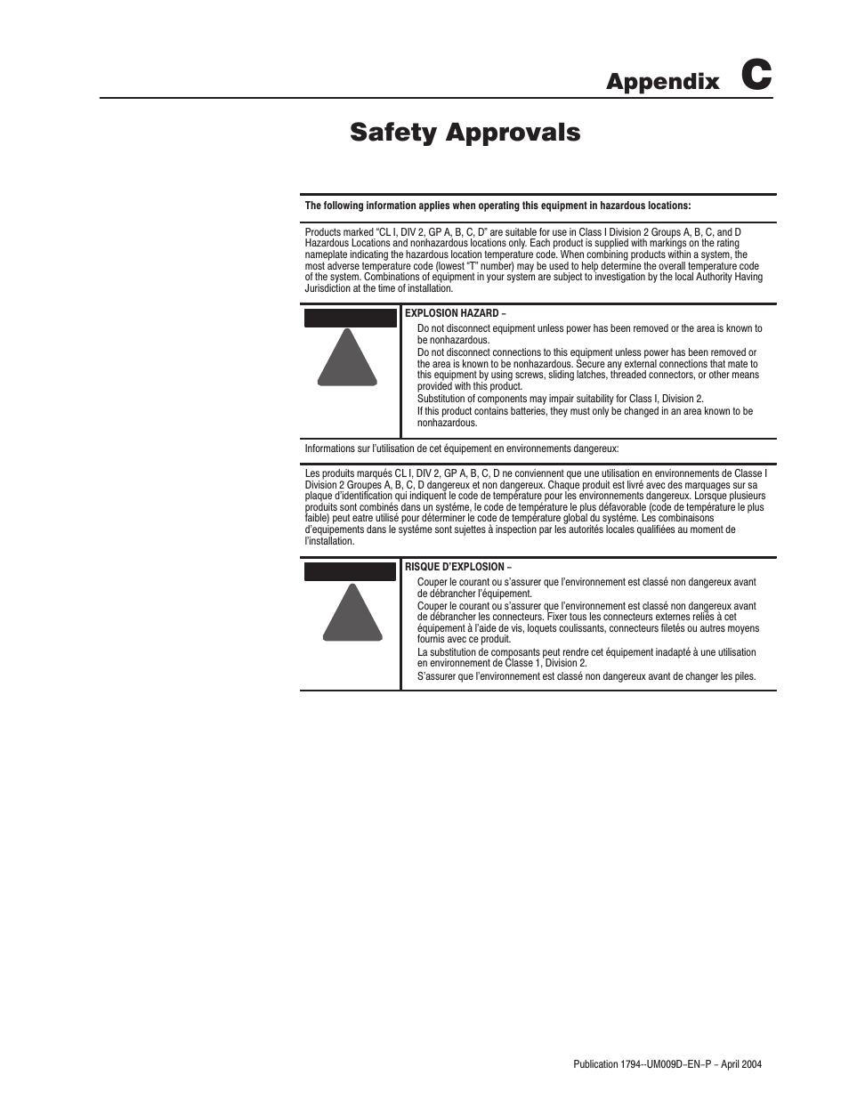 Safety approvals, Appendix | Rockwell Automation 1794-ASB/E Remote I/O Adapter Module User Manual User Manual | Page 63 / 72