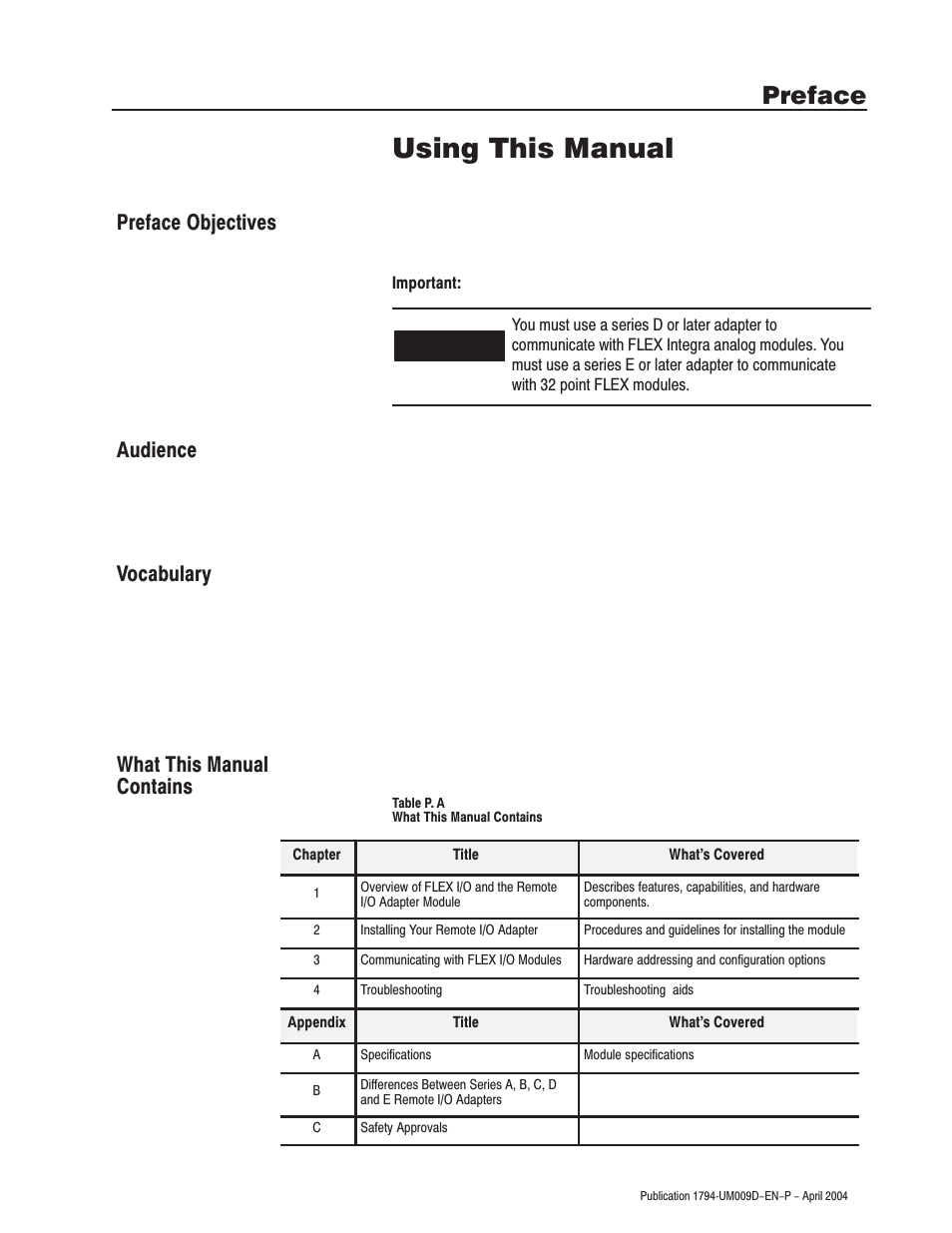 Using this manual, Preface | Rockwell Automation 1794-ASB/E Remote I/O Adapter Module User Manual User Manual | Page 7 / 72