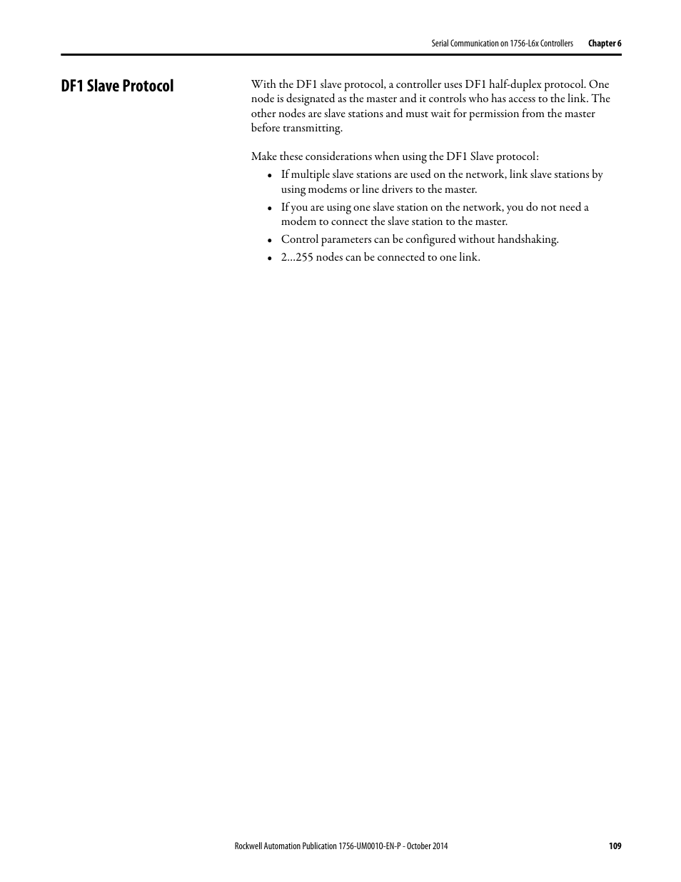 Df1 slave protocol | Rockwell Automation 1756-L6x_L7x ControlLogix System User Manual User Manual | Page 109 / 212