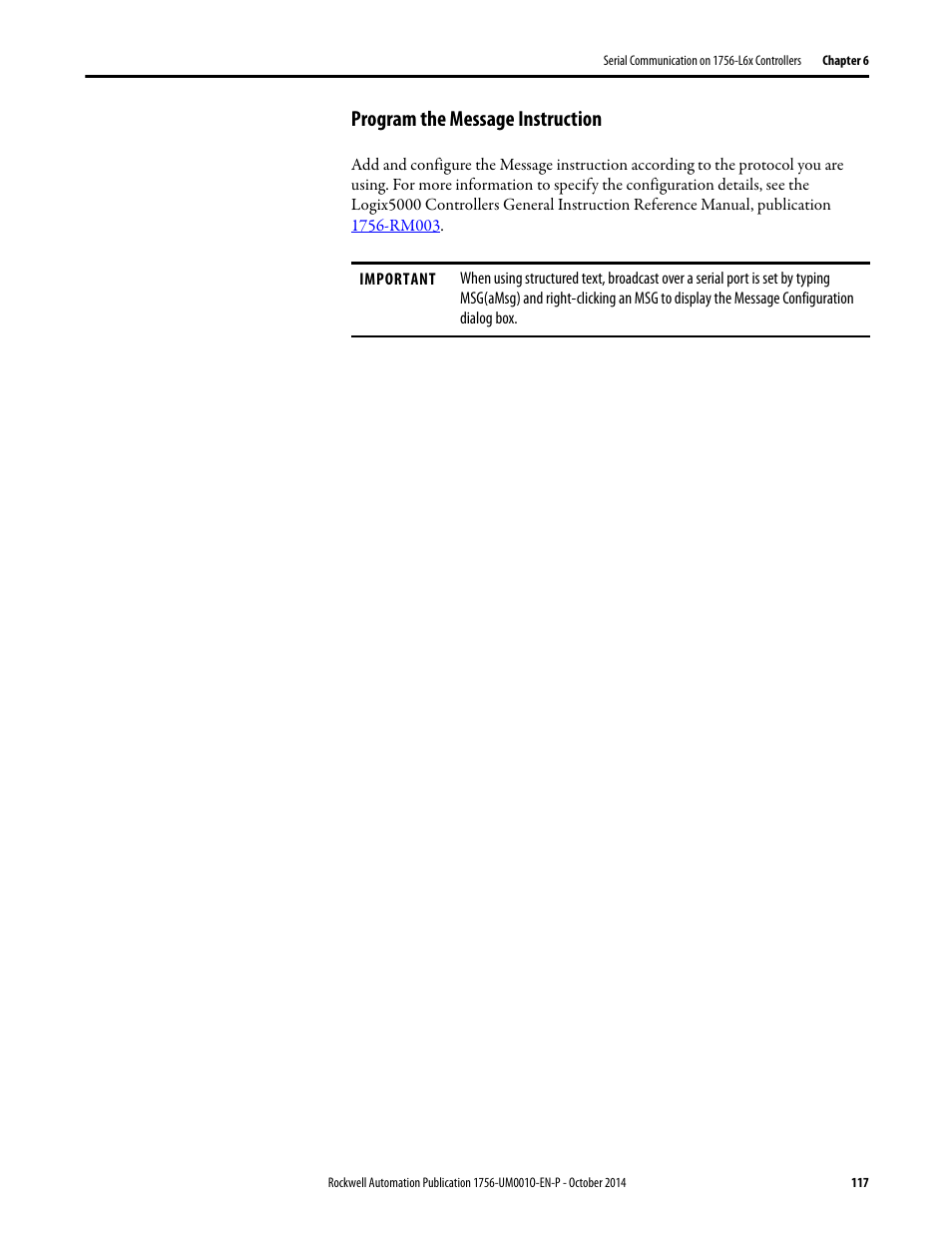 Program the message instruction | Rockwell Automation 1756-L6x_L7x ControlLogix System User Manual User Manual | Page 117 / 212