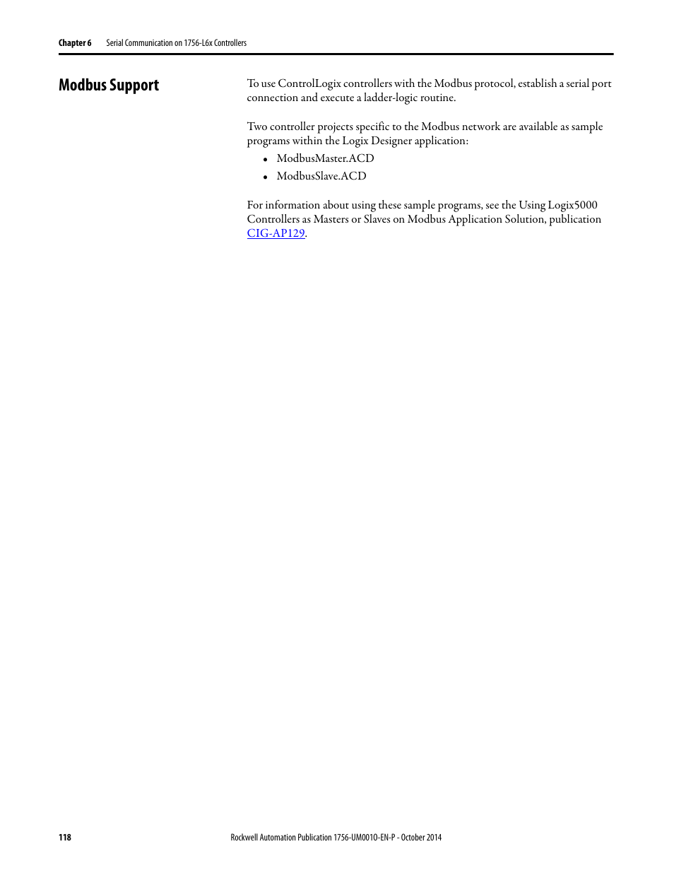 Modbus support | Rockwell Automation 1756-L6x_L7x ControlLogix System User Manual User Manual | Page 118 / 212