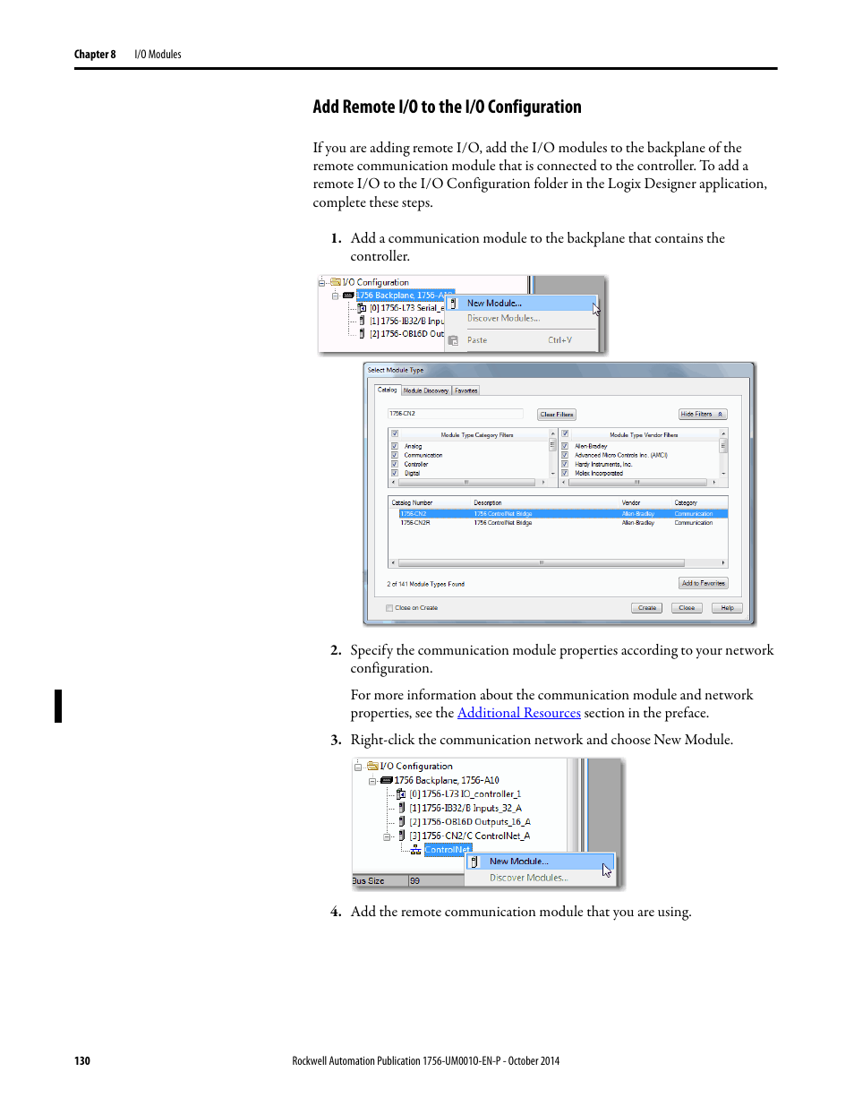 Add remote i/o to the i/o configuration | Rockwell Automation 1756-L6x_L7x ControlLogix System User Manual User Manual | Page 130 / 212