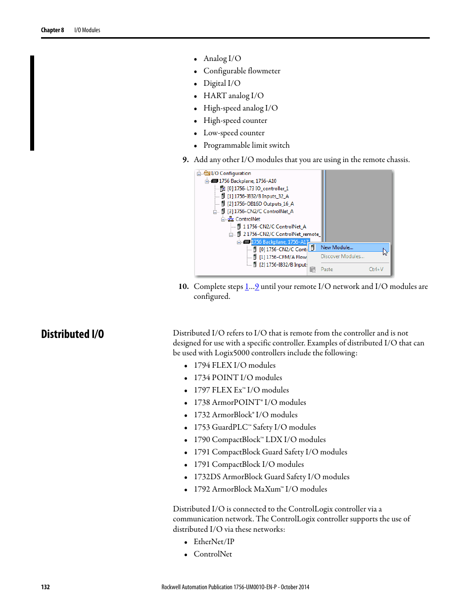 Distributed i/o | Rockwell Automation 1756-L6x_L7x ControlLogix System User Manual User Manual | Page 132 / 212