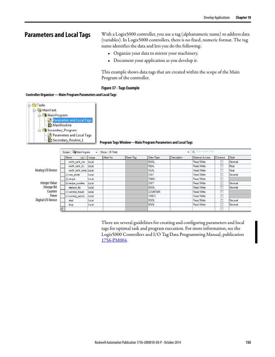 Parameters and local tags | Rockwell Automation 1756-L6x_L7x ControlLogix System User Manual User Manual | Page 155 / 212