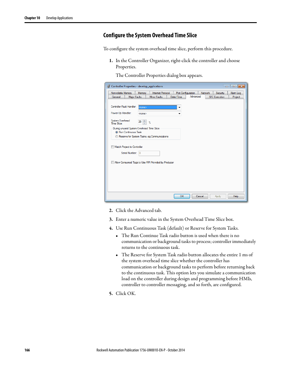 Configure the system overhead time slice | Rockwell Automation 1756-L6x_L7x ControlLogix System User Manual User Manual | Page 166 / 212