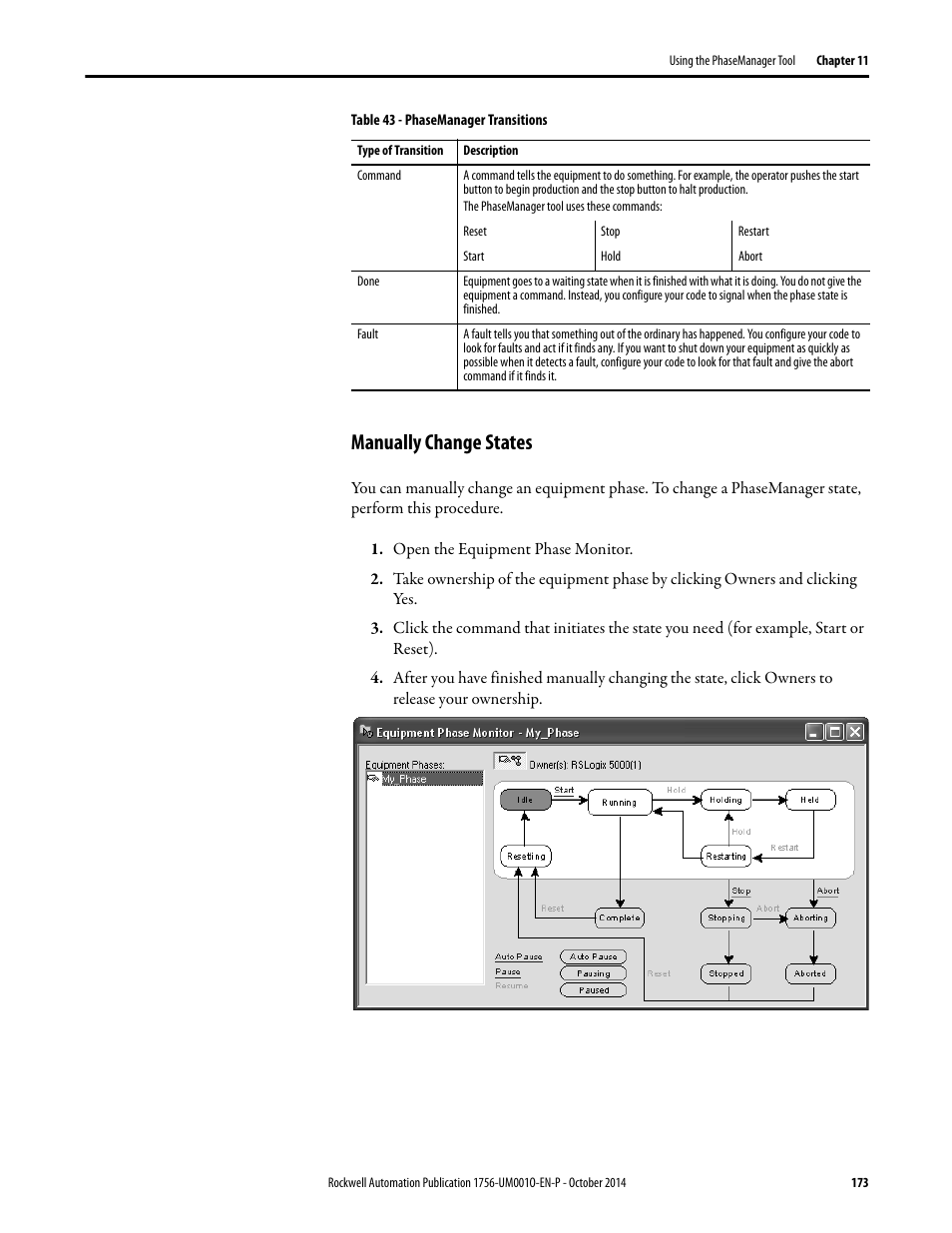 Manually change states | Rockwell Automation 1756-L6x_L7x ControlLogix System User Manual User Manual | Page 173 / 212