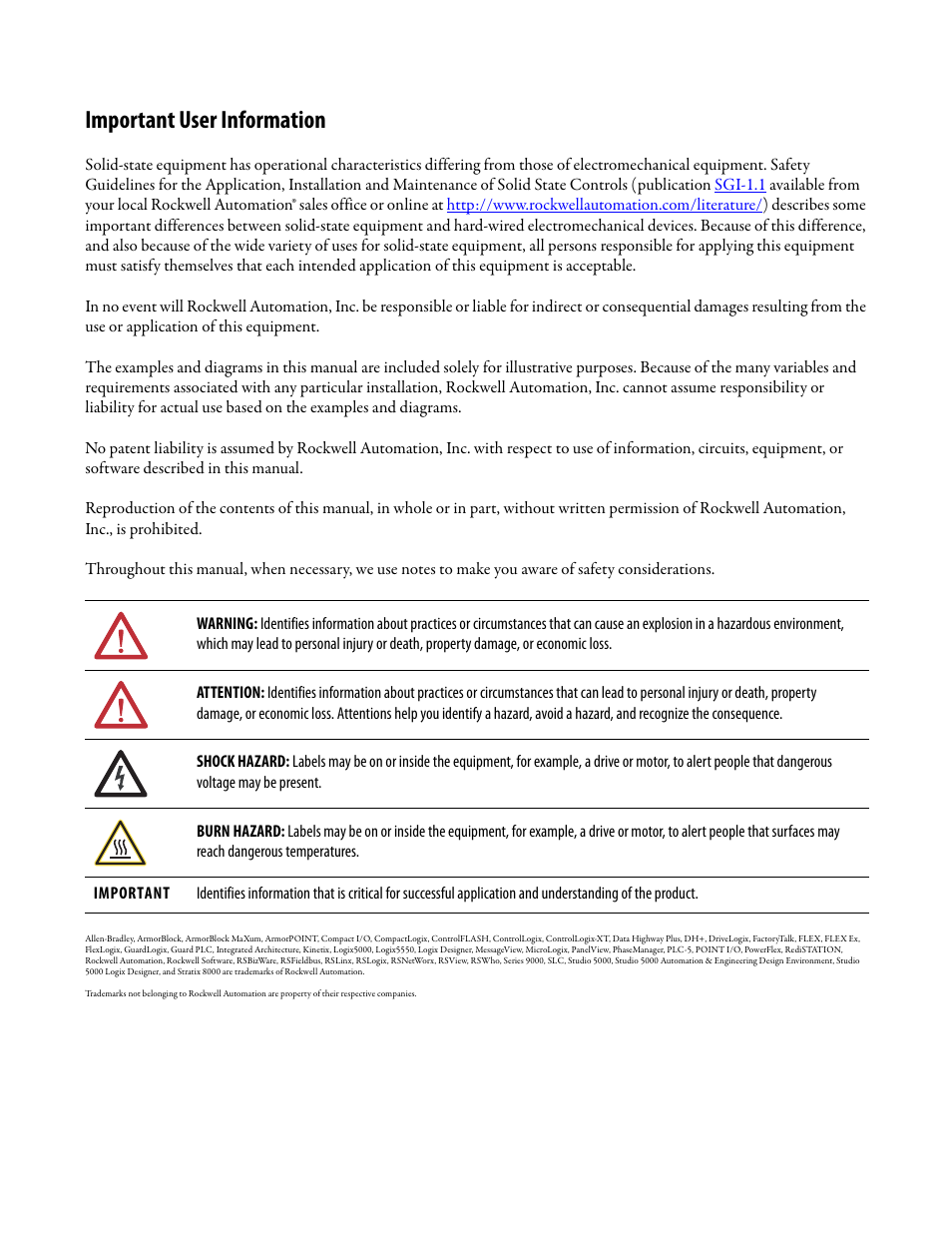 Important user information | Rockwell Automation 1756-L6x_L7x ControlLogix System User Manual User Manual | Page 2 / 212