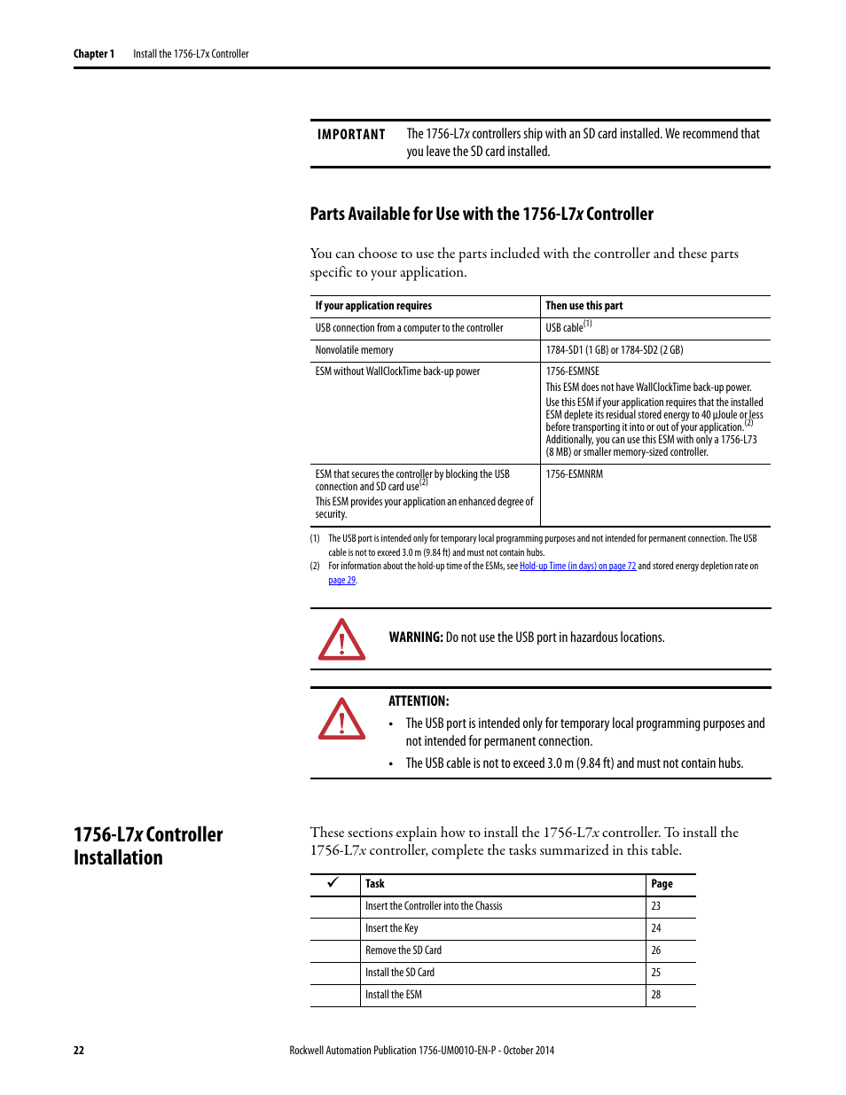 1756-l7x controller installation | Rockwell Automation 1756-L6x_L7x ControlLogix System User Manual User Manual | Page 22 / 212