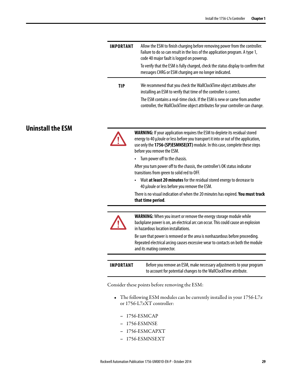 Uninstall the esm | Rockwell Automation 1756-L6x_L7x ControlLogix System User Manual User Manual | Page 29 / 212