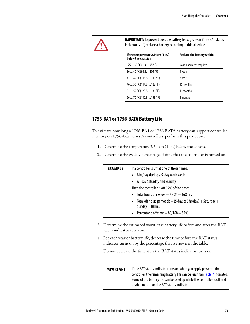 1756-ba1 or 1756-bata battery life | Rockwell Automation 1756-L6x_L7x ControlLogix System User Manual User Manual | Page 73 / 212
