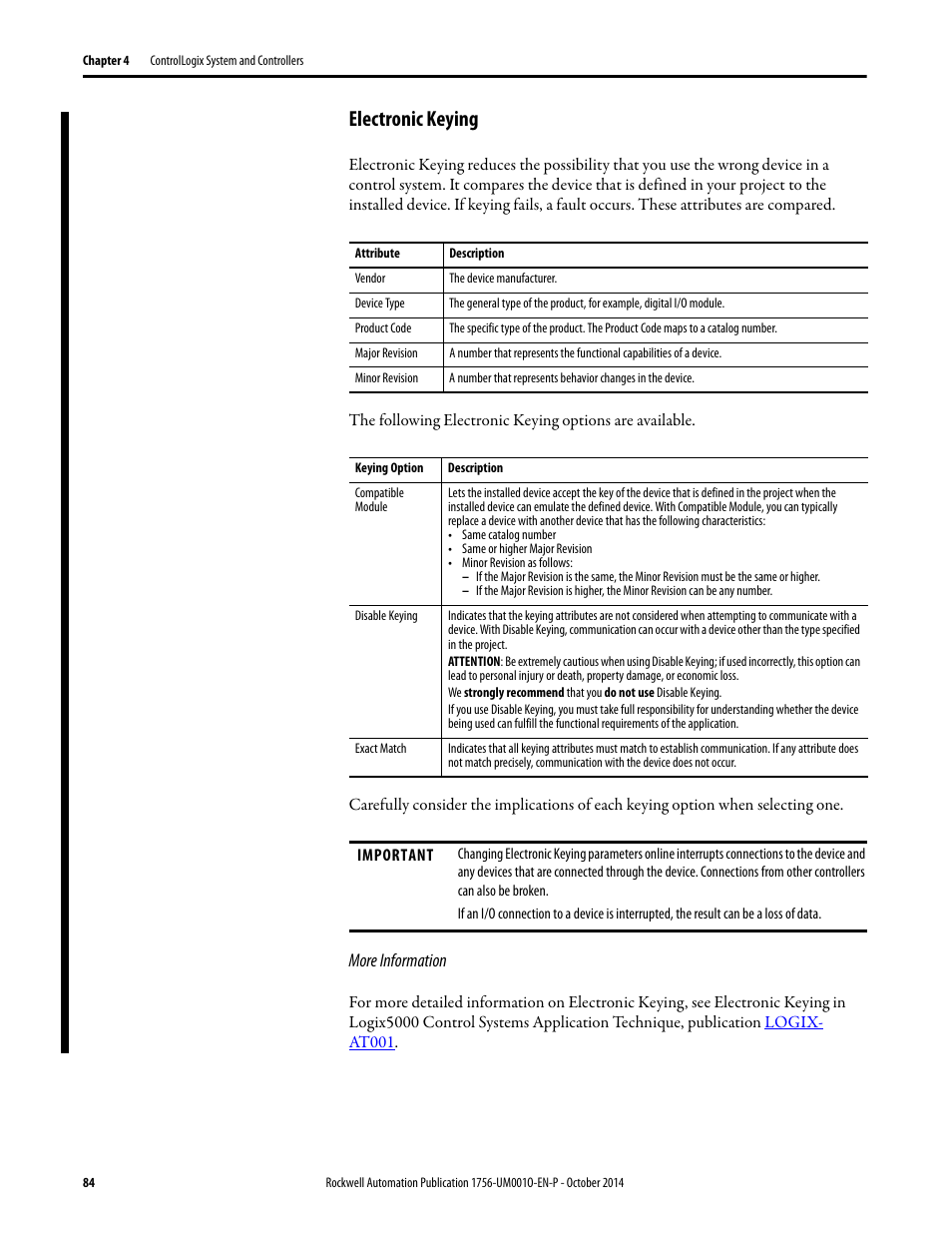 Electronic keying | Rockwell Automation 1756-L6x_L7x ControlLogix System User Manual User Manual | Page 84 / 212