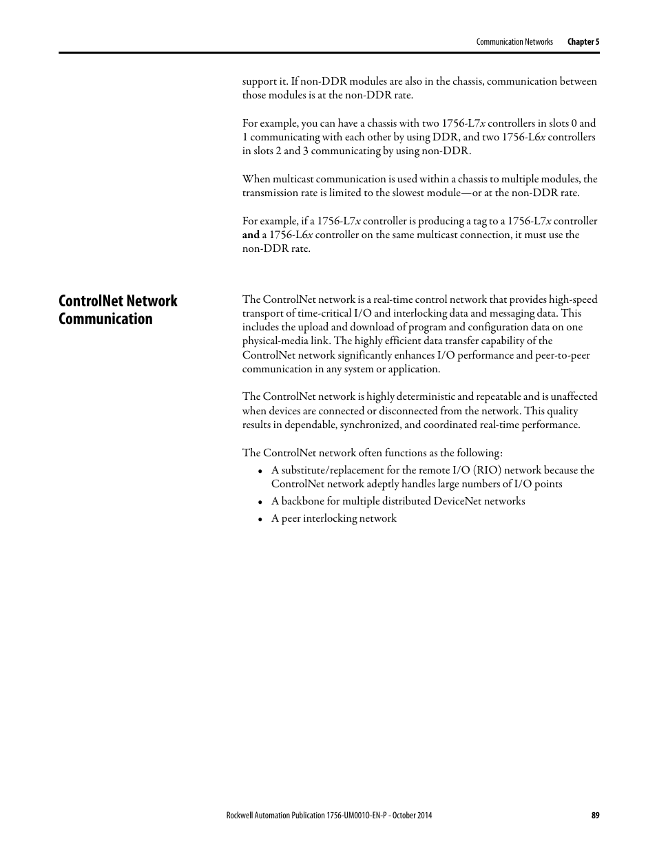 Controlnet network communication | Rockwell Automation 1756-L6x_L7x ControlLogix System User Manual User Manual | Page 89 / 212