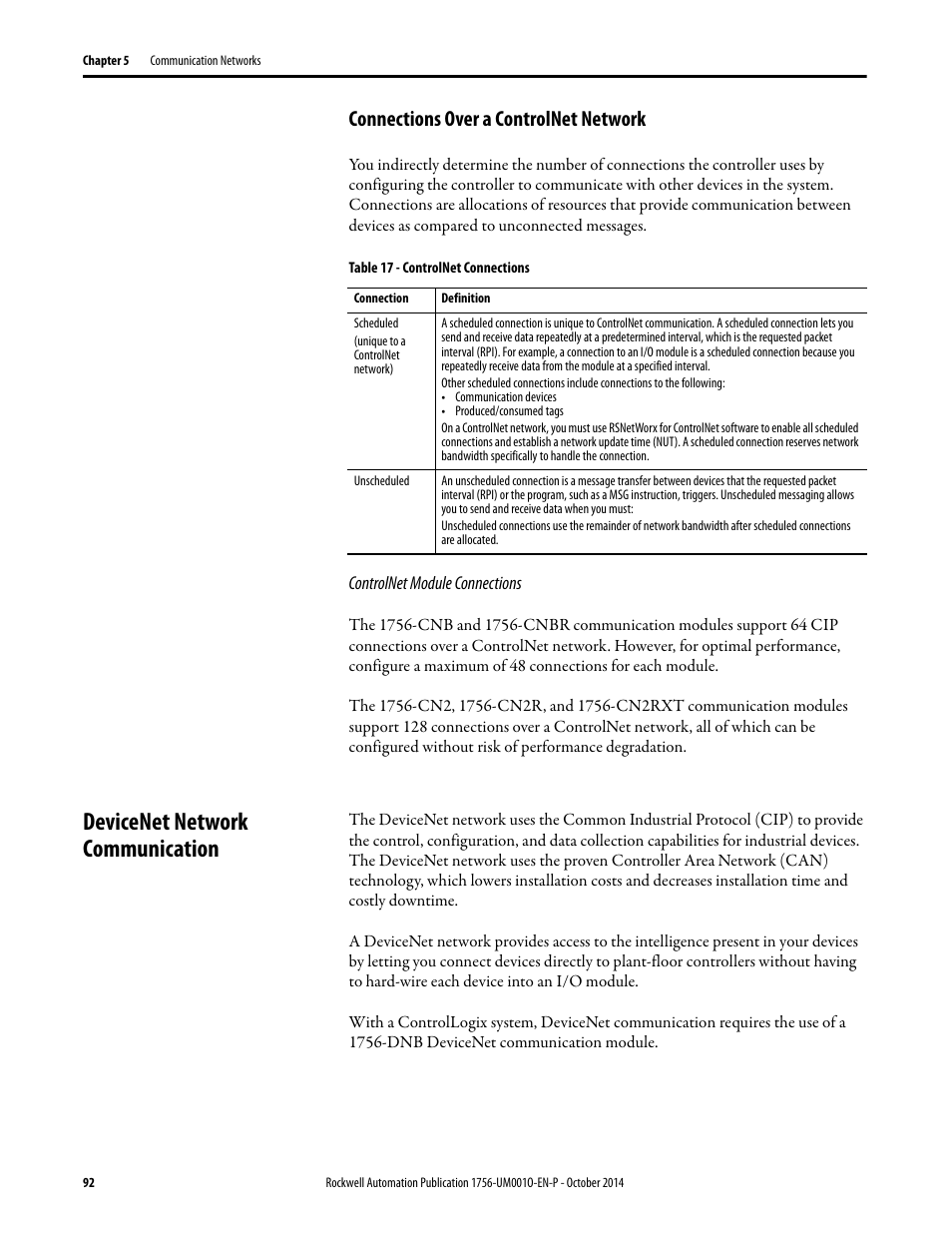 Connections over a controlnet network, Devicenet network communication | Rockwell Automation 1756-L6x_L7x ControlLogix System User Manual User Manual | Page 92 / 212