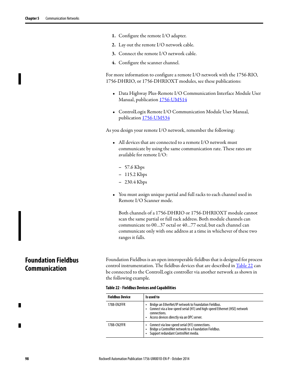 Foundation fieldbus communication | Rockwell Automation 1756-L6x_L7x ControlLogix System User Manual User Manual | Page 98 / 212