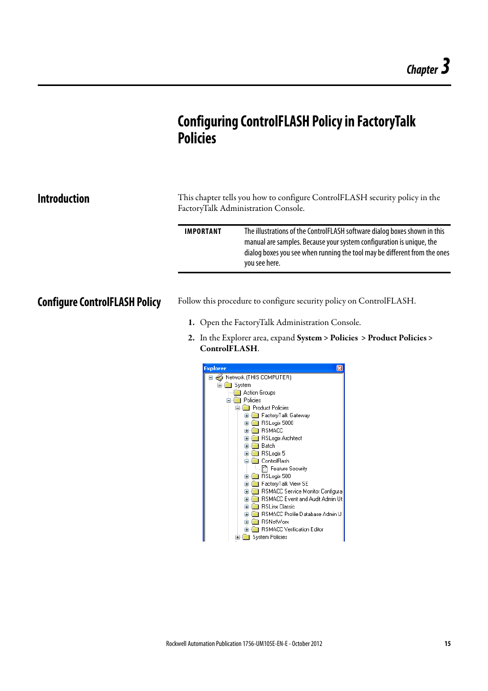 Introduction, Configure controlflash policy, Introduction configure controlflash policy | Chapter | Rockwell Automation ControlFLASH Firmware Upgrade Kit User Manual User Manual | Page 15 / 50