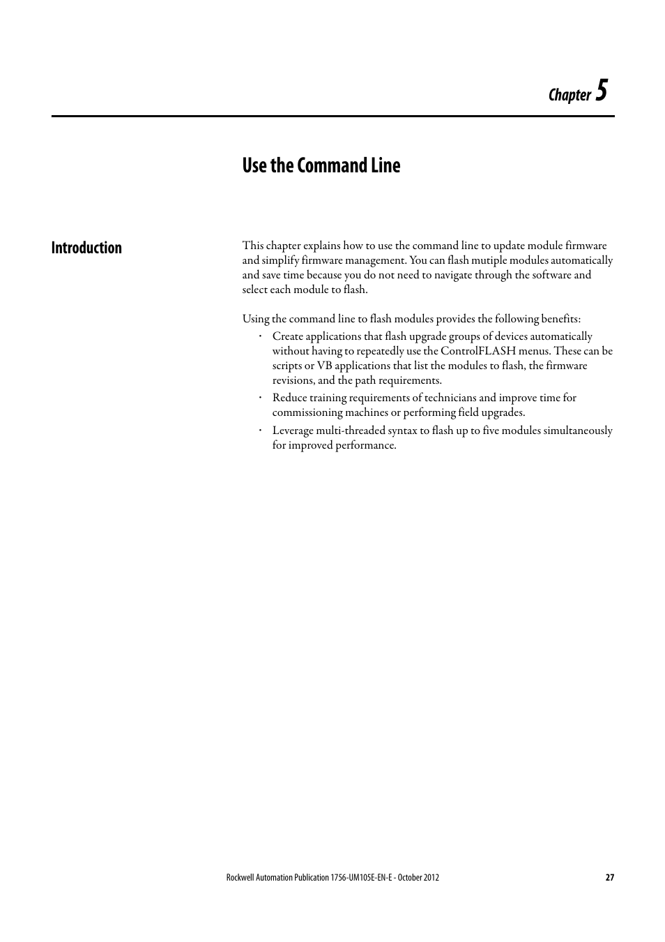 Use the command line, Introduction, Chapter | Rockwell Automation ControlFLASH Firmware Upgrade Kit User Manual User Manual | Page 27 / 50