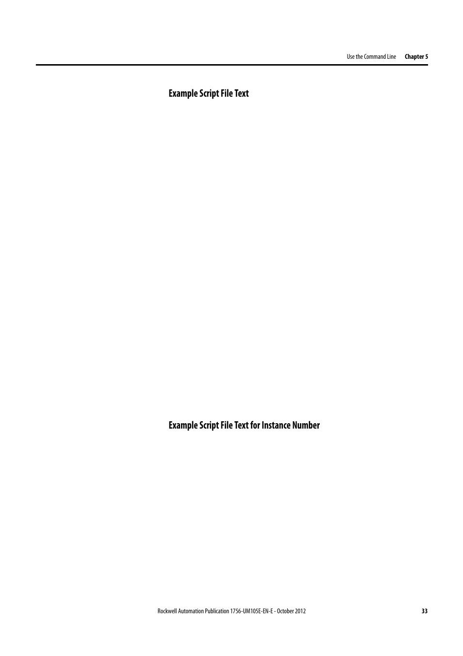 Example script file text, Example script file text for instance number | Rockwell Automation ControlFLASH Firmware Upgrade Kit User Manual User Manual | Page 33 / 50