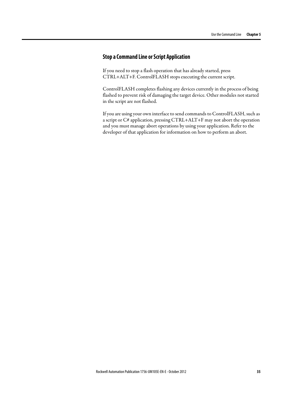 Stop a command line or script application | Rockwell Automation ControlFLASH Firmware Upgrade Kit User Manual User Manual | Page 35 / 50