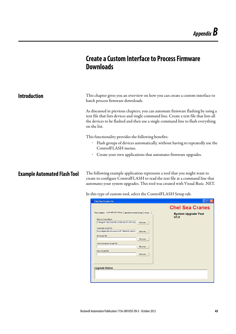 Introduction, Example automated flash tool, Introduction example automated flash tool | Appendix | Rockwell Automation ControlFLASH Firmware Upgrade Kit User Manual User Manual | Page 43 / 50