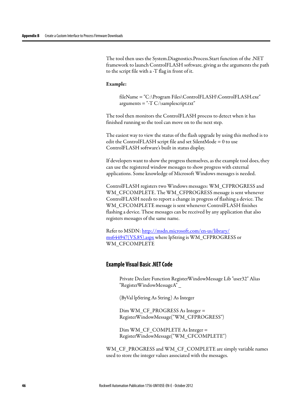 Example visual basic .net code | Rockwell Automation ControlFLASH Firmware Upgrade Kit User Manual User Manual | Page 46 / 50