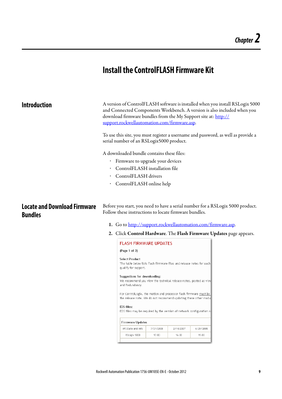 Install the controlflash firmware kit, Introduction, Locate and download firmware bundles | Introduction locate and download firmware bundles, Chapter | Rockwell Automation ControlFLASH Firmware Upgrade Kit User Manual User Manual | Page 9 / 50