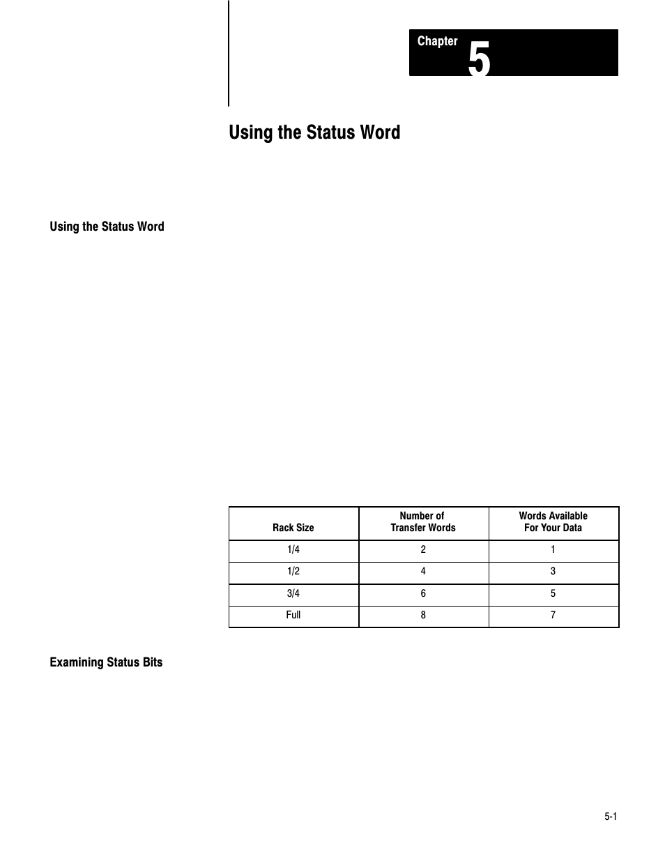 5 - using the status word, Using the status word, Examining status bits | Rockwell Automation 1771-DCM USER MANUAL 1771-DCM User Manual | Page 18 / 54