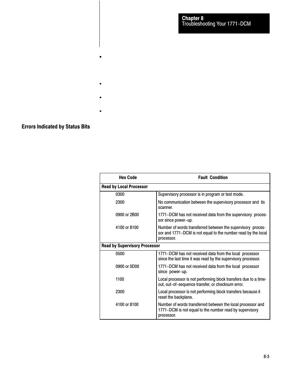 Errors indicated by status bits | Rockwell Automation 1771-DCM USER MANUAL 1771-DCM User Manual | Page 50 / 54