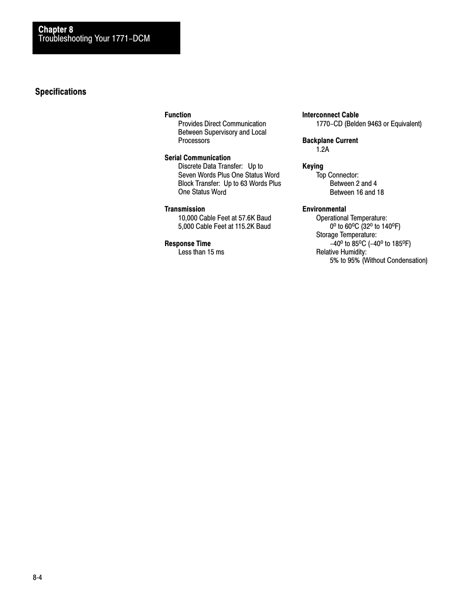 Specifications | Rockwell Automation 1771-DCM USER MANUAL 1771-DCM User Manual | Page 51 / 54
