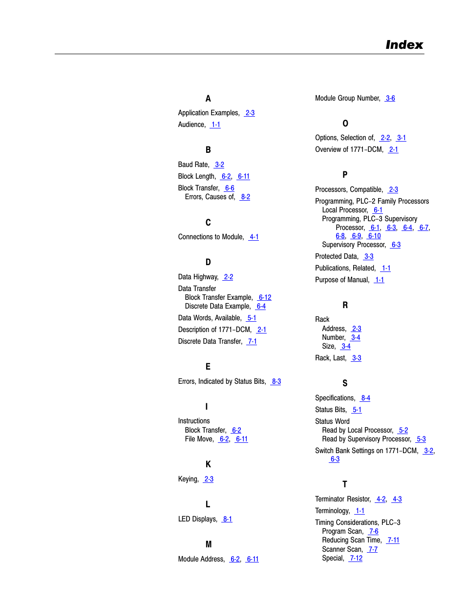 Index | Rockwell Automation 1771-DCM USER MANUAL 1771-DCM User Manual | Page 52 / 54