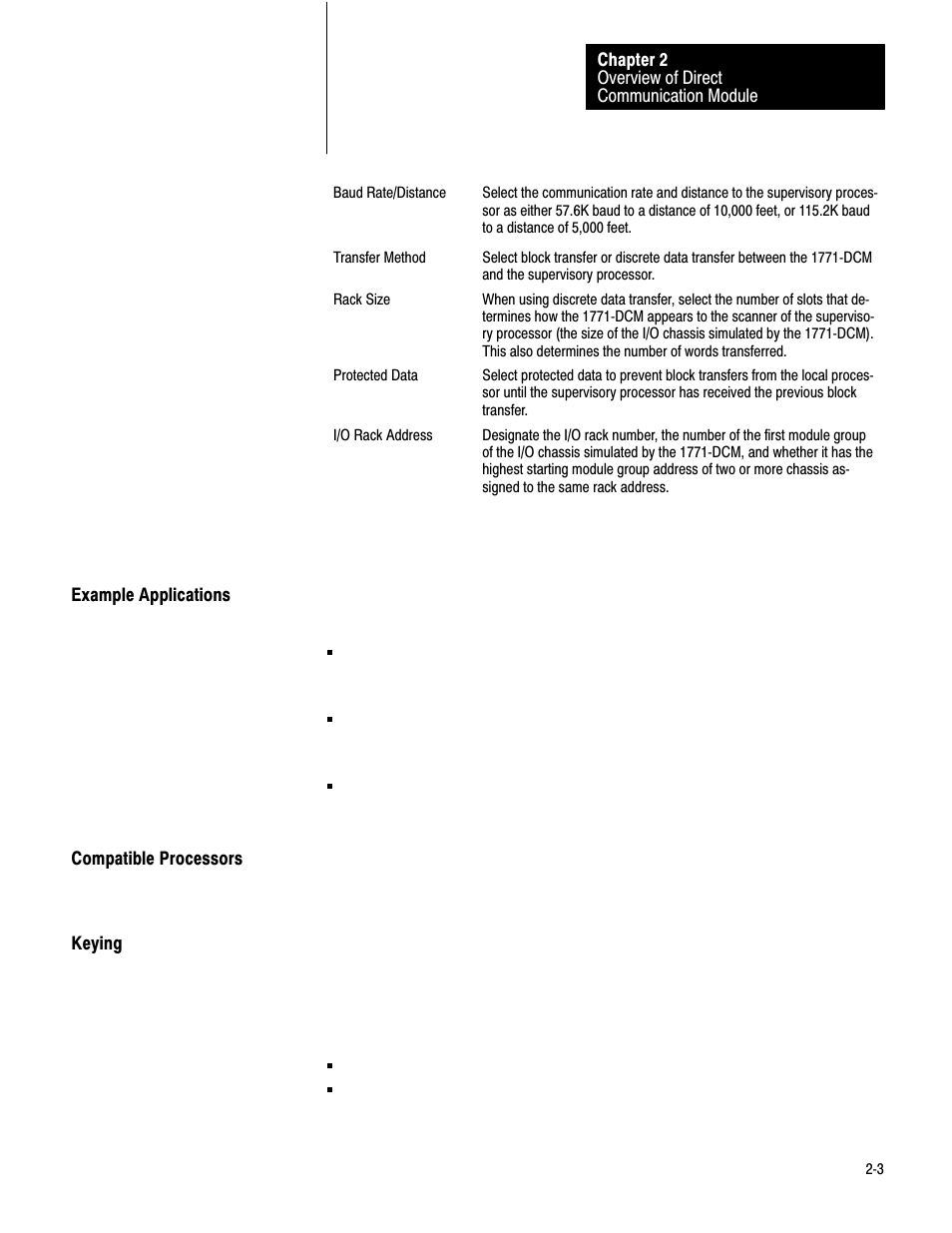 Example applications, Compatible processors, Keying | Rockwell Automation 1771-DCM USER MANUAL 1771-DCM User Manual | Page 8 / 54