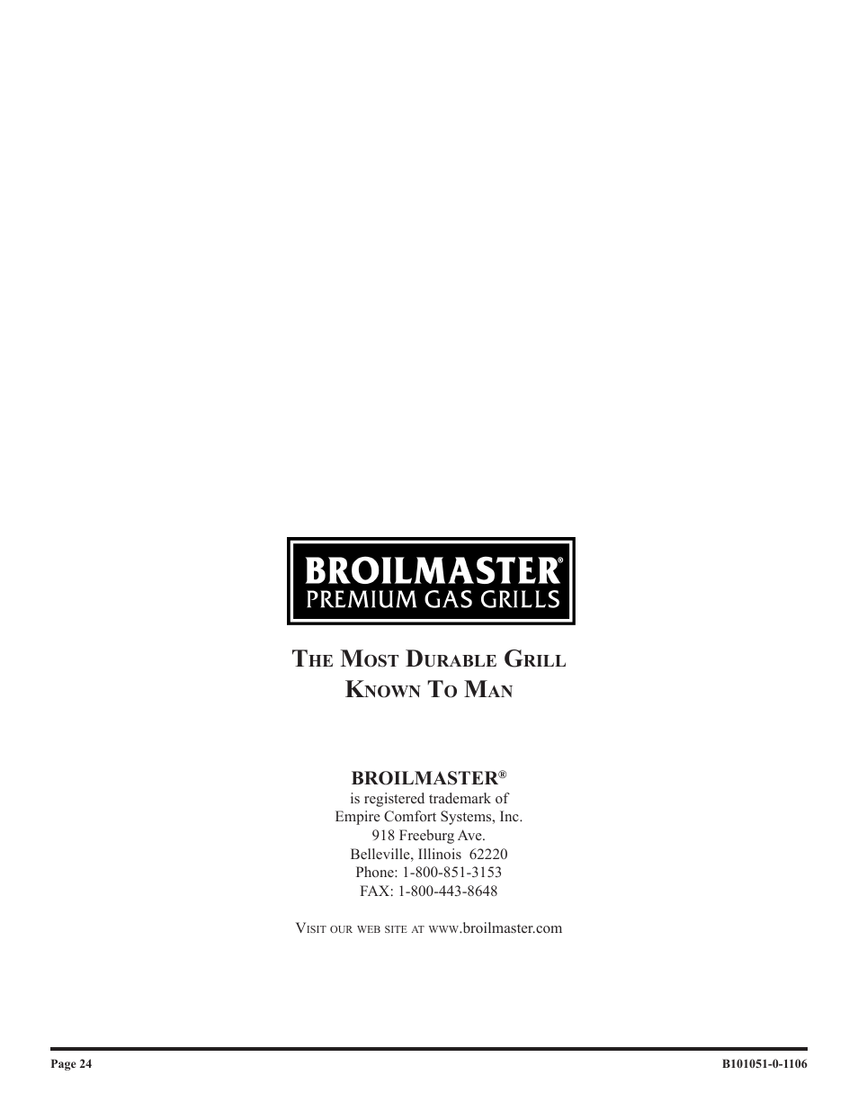 Broilmaster T3N-1 T3C-1 User Manual | Page 24 / 24