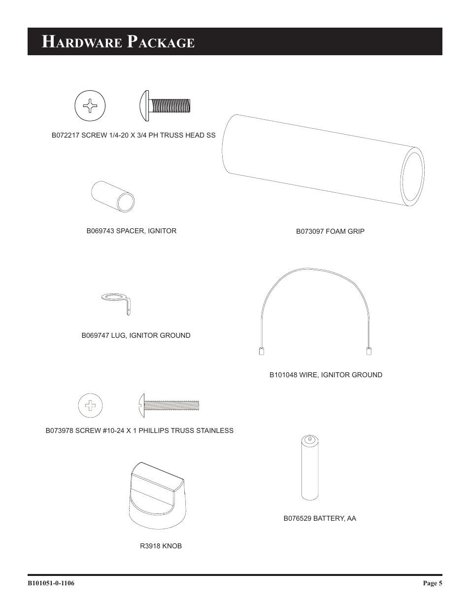 Ardware, Ackage | Broilmaster T3N-1 T3C-1 User Manual | Page 5 / 24