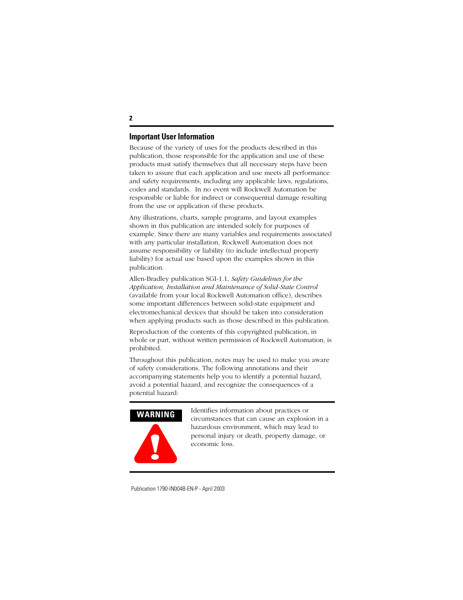 Important user information | Rockwell Automation 1790D-XXXX DeviceNet Analog Base D-Shell CompactBlock LDX I/O  User Manual | Page 2 / 24