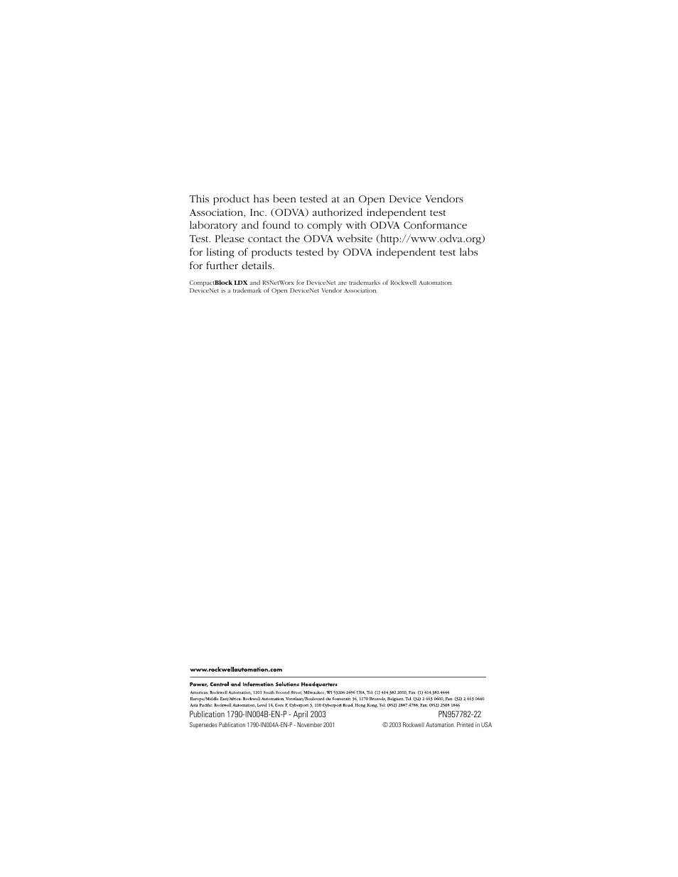 Back cover | Rockwell Automation 1790D-XXXX DeviceNet Analog Base D-Shell CompactBlock LDX I/O  User Manual | Page 24 / 24