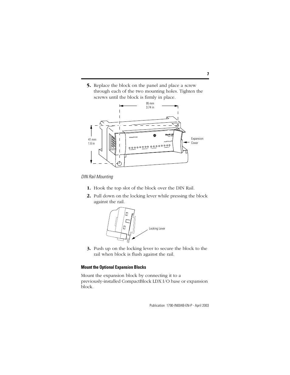 Mount the optional expansion blocks | Rockwell Automation 1790D-XXXX DeviceNet Analog Base D-Shell CompactBlock LDX I/O  User Manual | Page 7 / 24